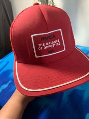 RVCA Red Trucker Hat with embroidered Patch OSFA